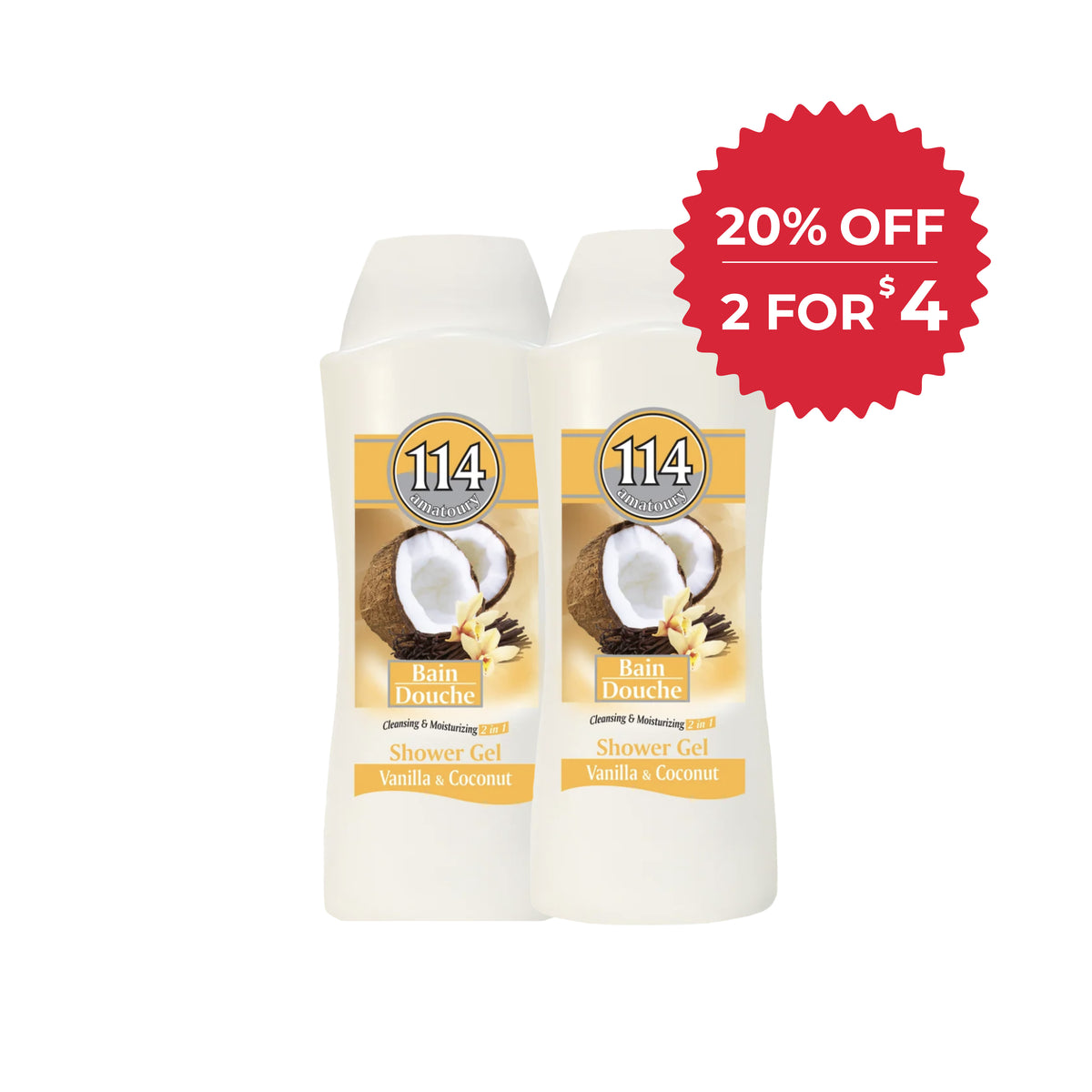 114 Shower Gel - Vanilla & Coconut 650ml x2